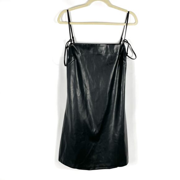 Jonathan Simkhai Jeslyn Dress Black Faux‎ Leather Mini Sz 12 Shoulder Straps - Picture 3 of 9